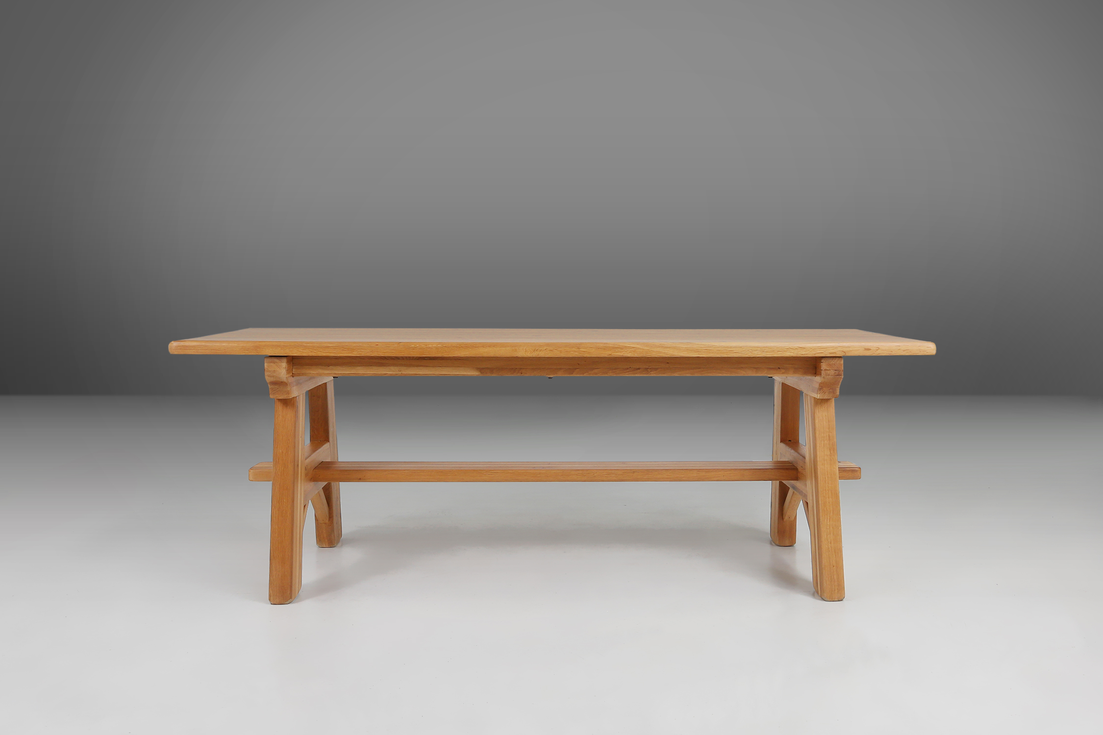 Mid-century brutalist dining table in solid oak, France ca. 1960thumbnail